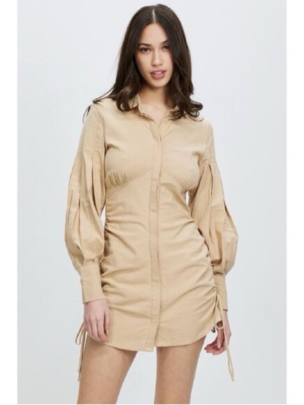 Sovere long sleeve Shirt dress in beige  colour
